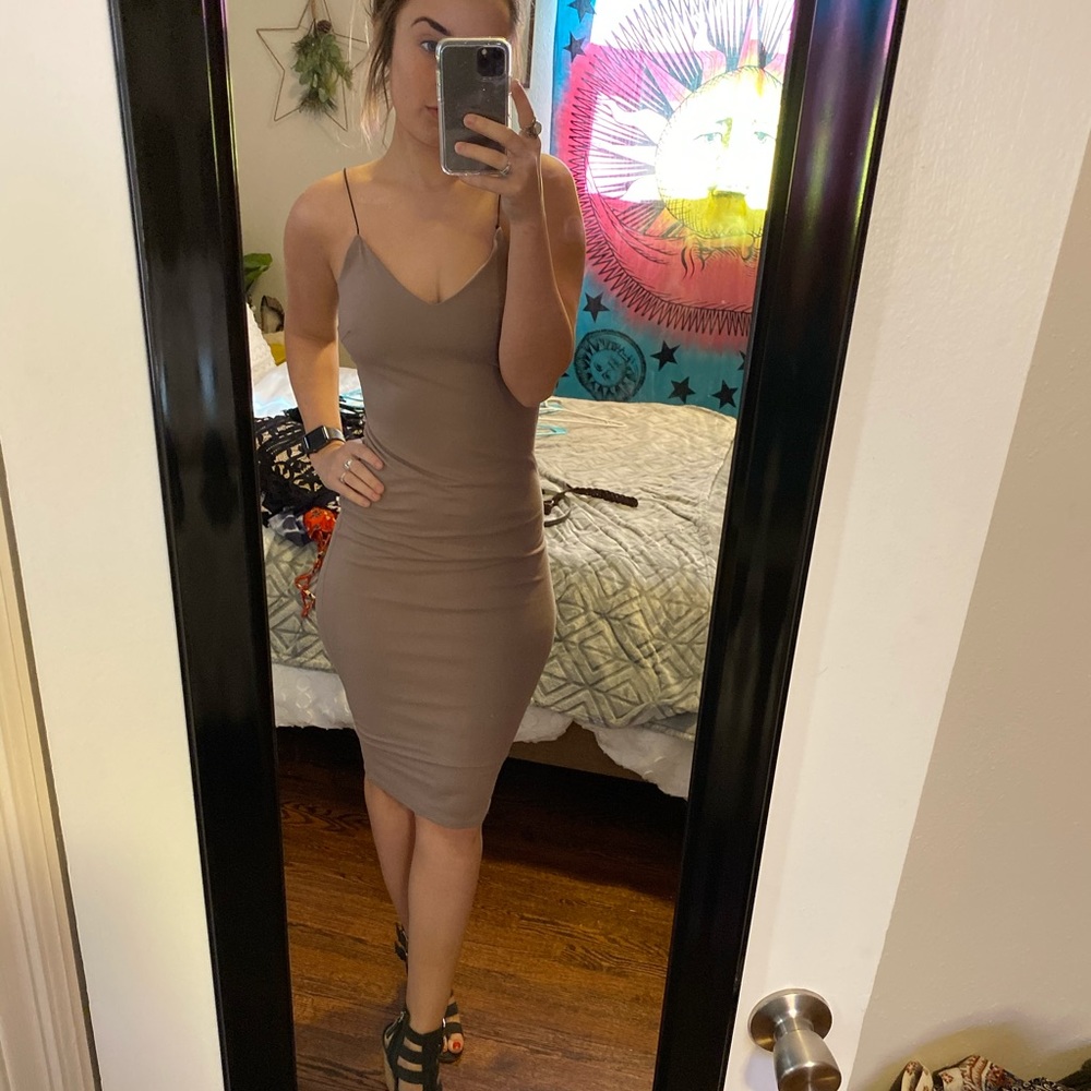 tan formfitting dress